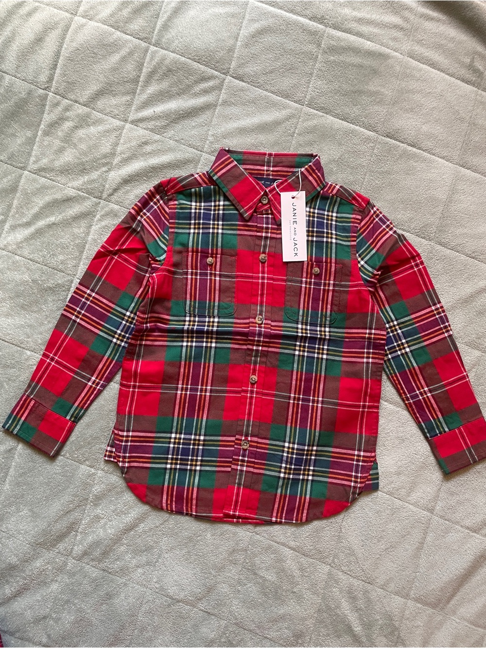 Janie and Jack Red and Green Plaid Button-Down Shirt